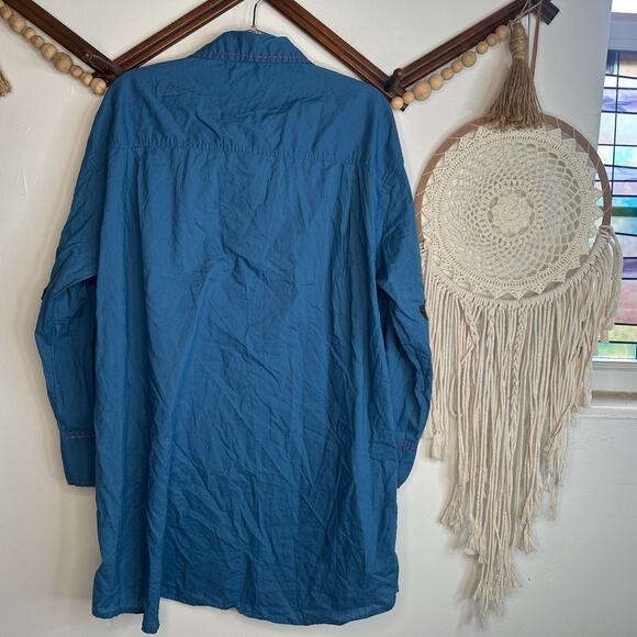 Natural Life Blue Star Elbow Button Shirt Dress - Picture 5 of 5